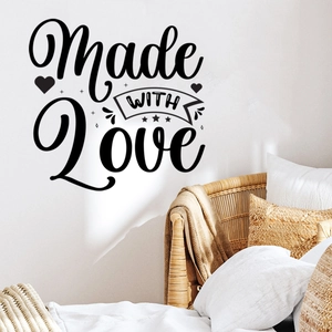 Black 'Made WITH Love' wall sticker with hearts for home bedroom decor