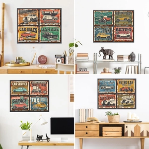 Vintage Car Wall Stickers Retro Industrial Style PVC Wall Decals For Bedroom Living Room Garage Decor Classic Car Posters Decoration