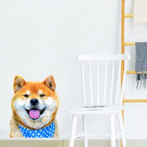 Cute Shiba Inu wall sticker with blue scarf for minimalist home interior decoration