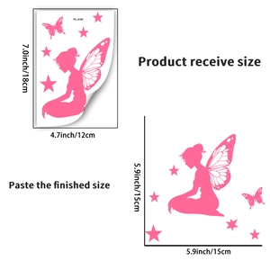 Luminous pink fairy and butterfly wall sticker with dimensions for switch decoration