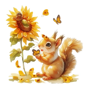 Stickers de fenêtre aquarelle tournesol et écureuil pour décor de chambre enfant