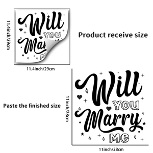 Detail of Will YOU Marry Me wall sticker showing receive size and final display layout