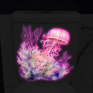 Adesivo per Gabinetto Medusa Rosa Fluorescente Acquerello Corallo Decalcomania da Parete Bagno PVC Impermeabile Decorazione Casa