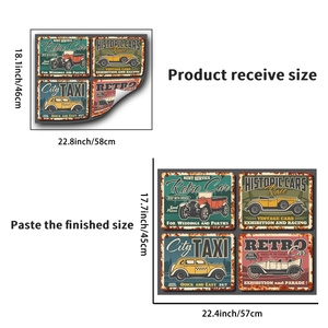 Detail showing vintage car wall stickers dimensions for product receive and finished size