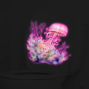 Adesivo murale medusa fluorescente per sedile WC con effetto luce neon rosa