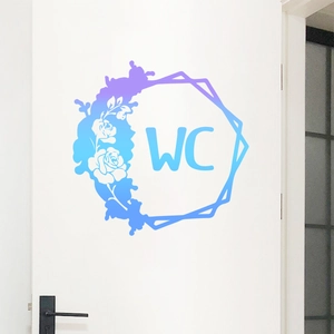 Sticker de porte WC avec guirlande de fleurs bleu-violet pour décoration murale