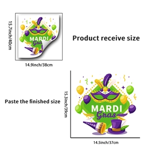 Mardi Gras wall decals showing receive size 40x38cm and final layout dimensions