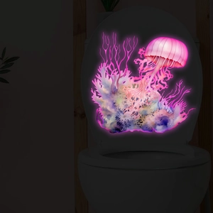 Adesivi murali con meduse e coralli rosa fluorescenti per decorazione bagno e WC