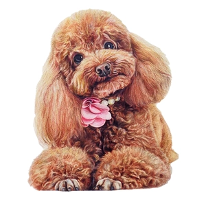 Cute brown Poodle wall sticker with pink flower and pearl necklace for home decoration