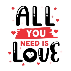 Sticker mural romantique ALL YOU NEED IS LOVE avec cœurs rouges pour déco intérieure