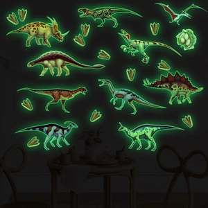 Luminous green dinosaur wall stickers glowing in the dark for kids room decoration