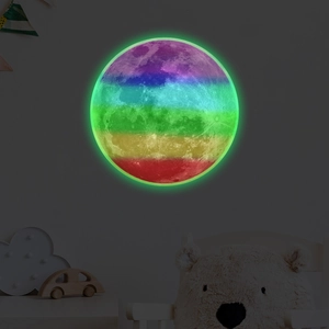 Colorful luminous moon wall sticker with rainbow stripes for children bedroom decor