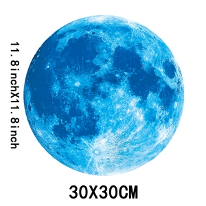 Luminous blue moon wall sticker showing detailed craters and surface texture, 30x30 cm size