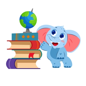 Autocollant mural éléphant mignon avec livres et globe pour décor de chambre enfant