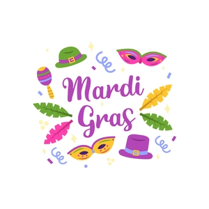 Colorful Mardi Gras wall stickers with hats masks and feathers for home decoration