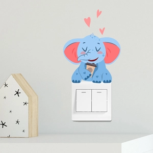 Niedlicher blauer Elefant Wandaufkleber für Lichtschalter mit rosa Herzen Deko