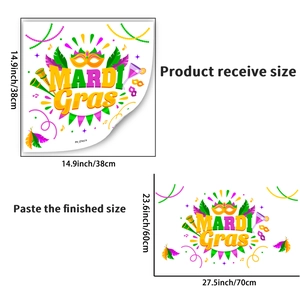 Detailed Mardi Gras wall sticker size guide showing 14.9 inch sheet and 27.5 inch layout