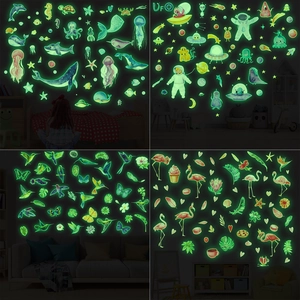 Luminous Glow In The Dark Wall Stickers Sea Animal Astronaut Space Hummingbird Flamingo Decor For Kids Room Bedroom
