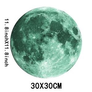 Detailed 30cm glowing moon wall sticker with green texture and craters for kids room decor