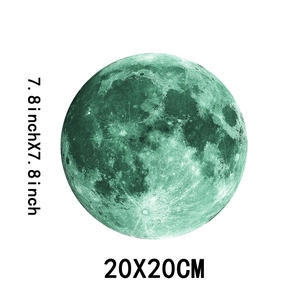 Detailed view of a 20x20cm luminous moon wall sticker with mint green moon texture