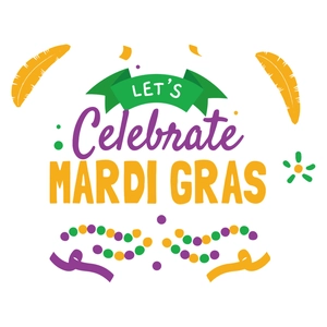 Bannière de fête Mardi Gras colorée avec plumes et perles sur fond blanc pur