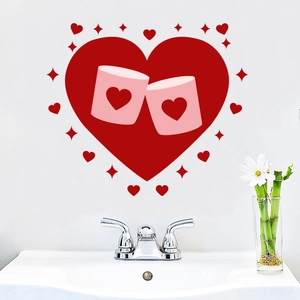 Romantic heart wall stickers with pink cups design for Valentine's home decor