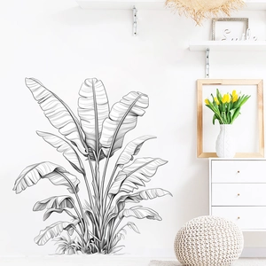 Modern black and white tropical banana leaf wall sticker for minimalist living room decor