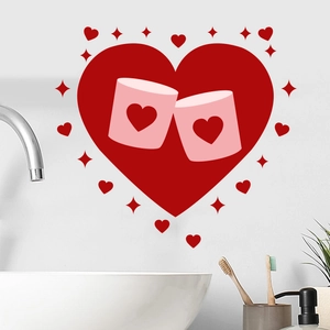 Romantic heart wall sticker with red hearts and mugs for Valentine's home decor