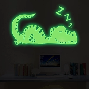 Glow-in-the-dark sleeping dinosaur neon wall sign with bright green LED light for room decor