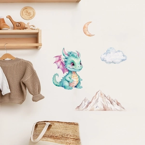 Luminous dinosaur wall stickers with moon and clouds for kids nursery room decoration
