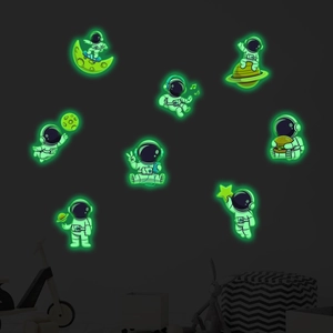Luminous glow in the dark astronaut and planets wall stickers for kids room decor