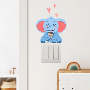 Niedlicher Elefant Wandtattoo mit Kaffeetasse und Herzen für Zimmerdekoration