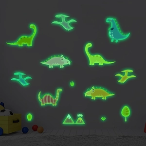 Stickers muraux dinosaures fluorescents pour chambre d'enfant avec décors de dessins animés