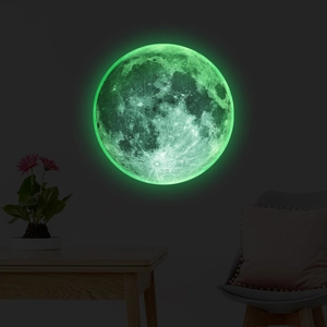 Luminous moon wall sticker showing realistic moon texture and bright green glow effect