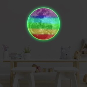 Luminous rainbow moon wall sticker glowing in dark kid room for planet decor