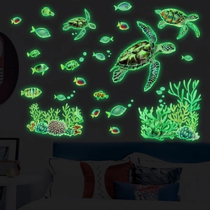 Luminous ocean themed wall stickers featuring sea turtles and coral glowing in the dark