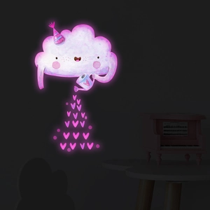 Pink neon cloud wall sticker with watering can and heart shaped light for bedroom decor