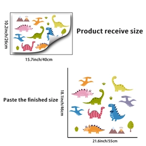 Autocollants muraux dinosaures fluorescents avec dimensions détaillées pour décoration