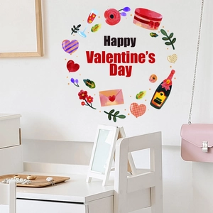 Happy Valentine's Day wall stickers with heart wreath design for home wall decoration