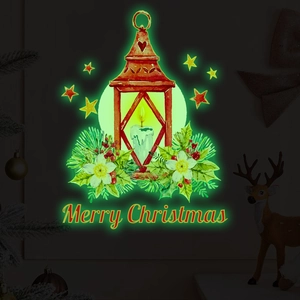 Glow In The Dark Christmas Wall Sticker Luminous PVC Decal Merry Christmas Lantern Candle Pattern Holiday Decoration Mural