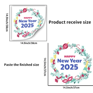 Detail showing 2025 Happy New Year wall sticker dimensions and layout for party decor