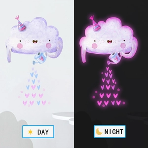 Luminous cloud wall decal showing pink glow heart effects in both day and night mode