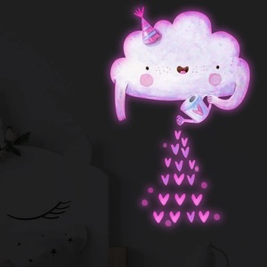 Cartoon Pink Cloud Heart Watering Wall Sticker Fluorescent Glow In The Dark PVC Decal For Kids Room Bedroom Nursery Wall Decor
