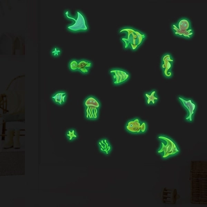 Adesivi murali oceanici fluorescenti con tartaruga e cavalluccio marino per bambini