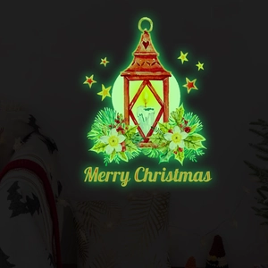 Luminous Christmas wall sticker featuring a vintage lantern, stars and Merry Christmas sign