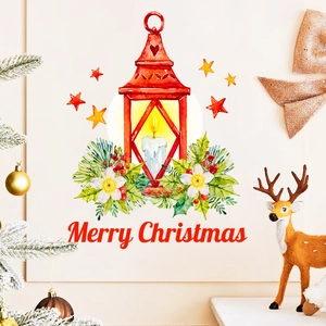 Luminous Christmas wall sticker featuring a watercolor lantern with Merry Christmas text