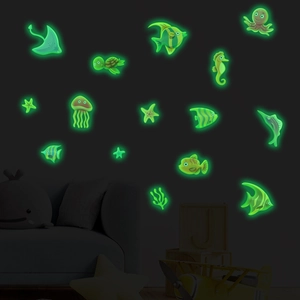 Adesivi murali creature marine luminose con meduse e tartarughe che brillano al buio