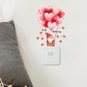 Gnome with heart balloons wall sticker for light switch decoration in home bedroom