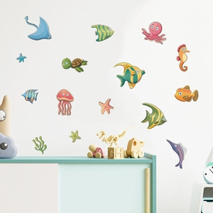 Adesivi murali luminosi con creature marine, tartarughe e meduse per la camera dei bambini