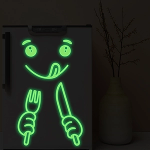 Luminous kitchen wall sticker featuring a cute glowing emoji with cutlery design